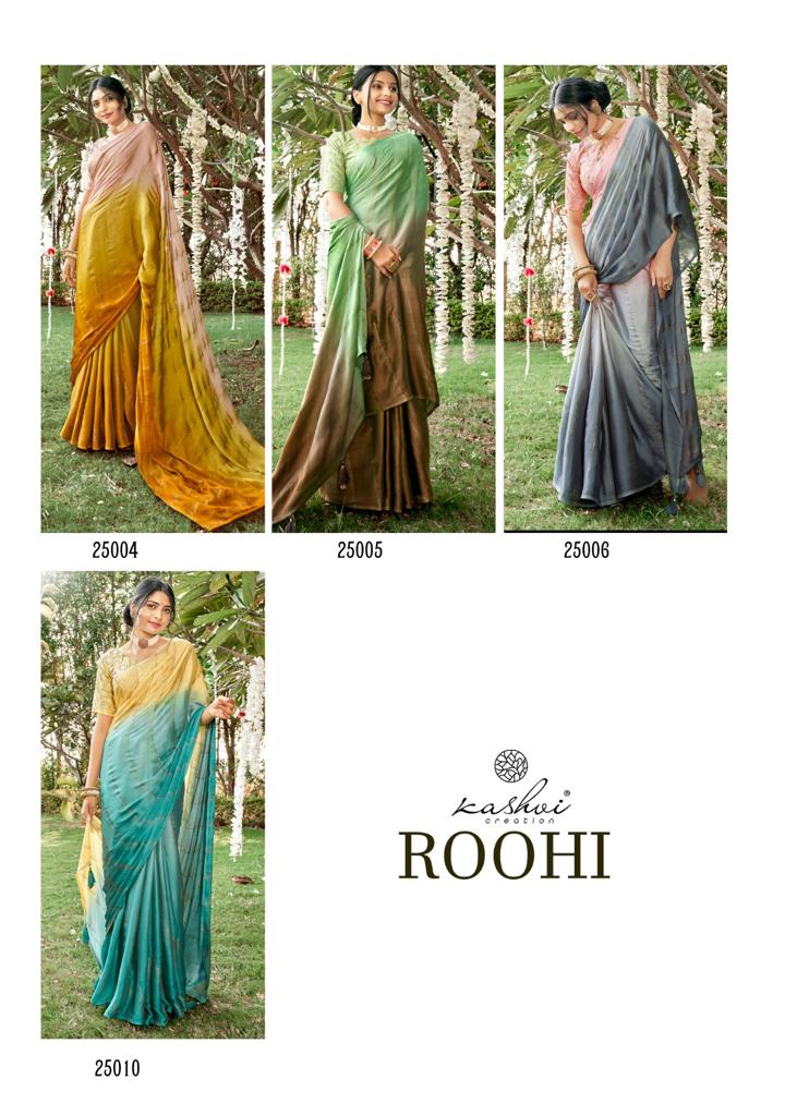 Kashvi Roohi Satin Plain Wholesale Party Wear Saree Catalog